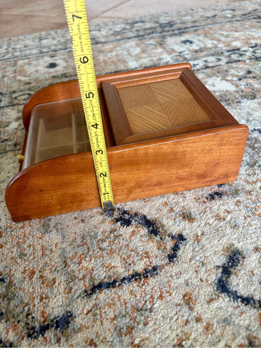 Vintage London Leather Wooden Jewelry Box Dresser Valet Parquet Inlay - Picture 10 of 11
